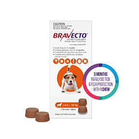 Bravecto Dog Small 4.5-10kg Orange 2 Chews Short Expiry