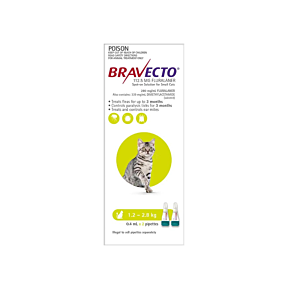 Bravecto Spot On for Cats 1.2 - 2.8kg Green 2 Pack Short Expiry