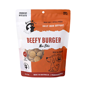 Mimi & Munch Beefy Burger Mini Bites Dog Treats 90g Front