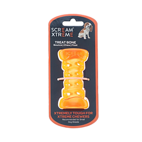 Scream Xtreme Treat Bone Dog Toy Loud Orange Front