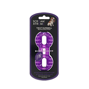 Scream Xtreme Treat Dumbbell Dog Toy Loud Purple Front