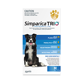 Simparica Trio Chews Dog Medium 10.1 - 20kg Blue