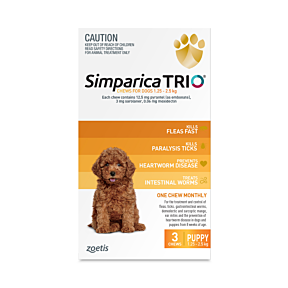 Simparica Trio Puppies 1.25 - 2.5kg Yellow 3 Chews